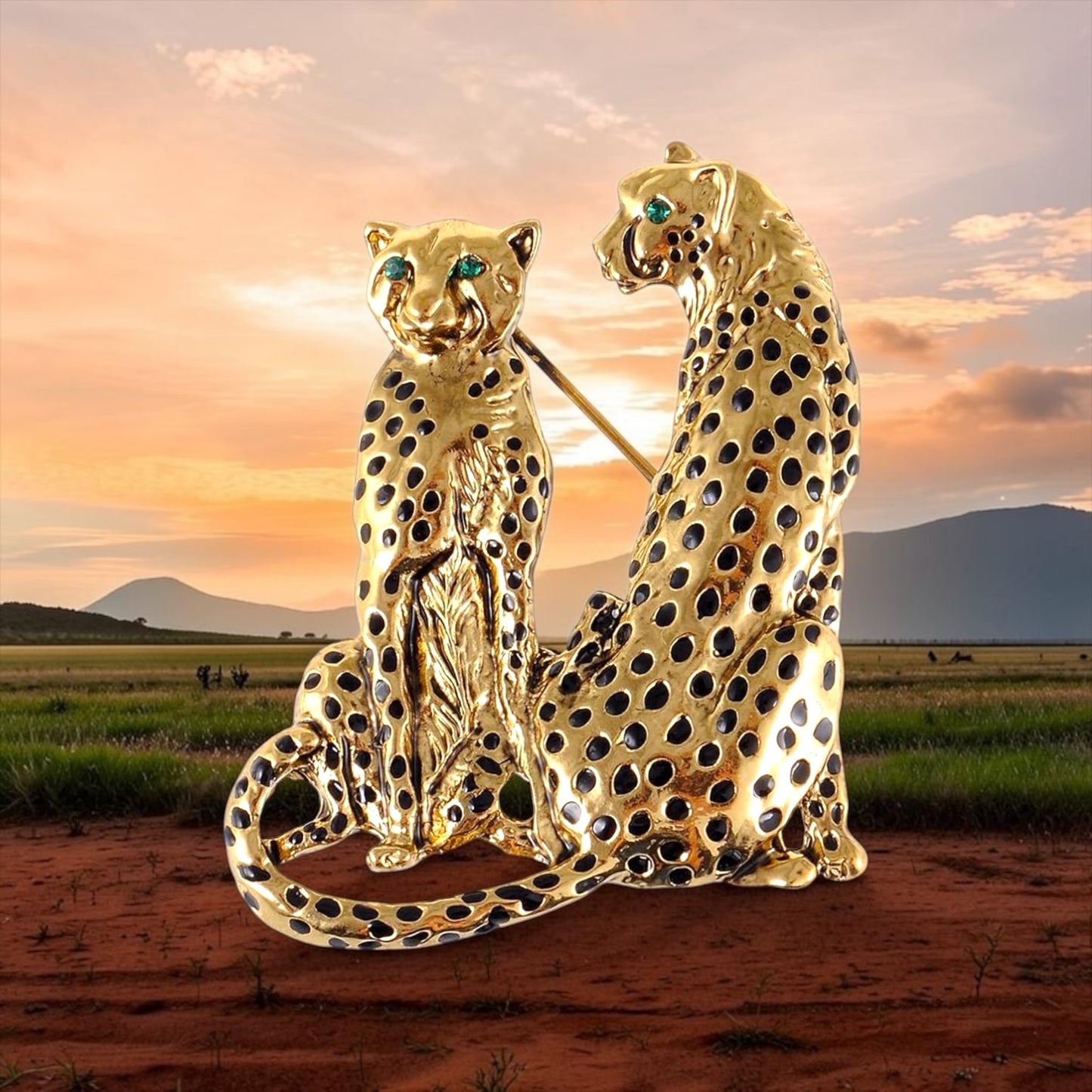 Blue Eyed Leopard Twins Brooch