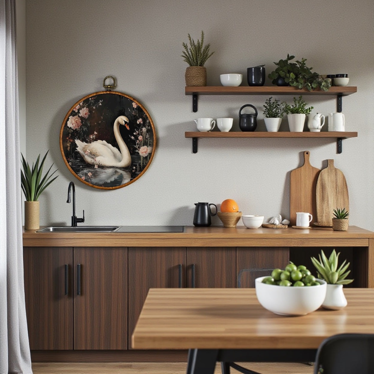 Canvas Animal Artwork: Round Framed