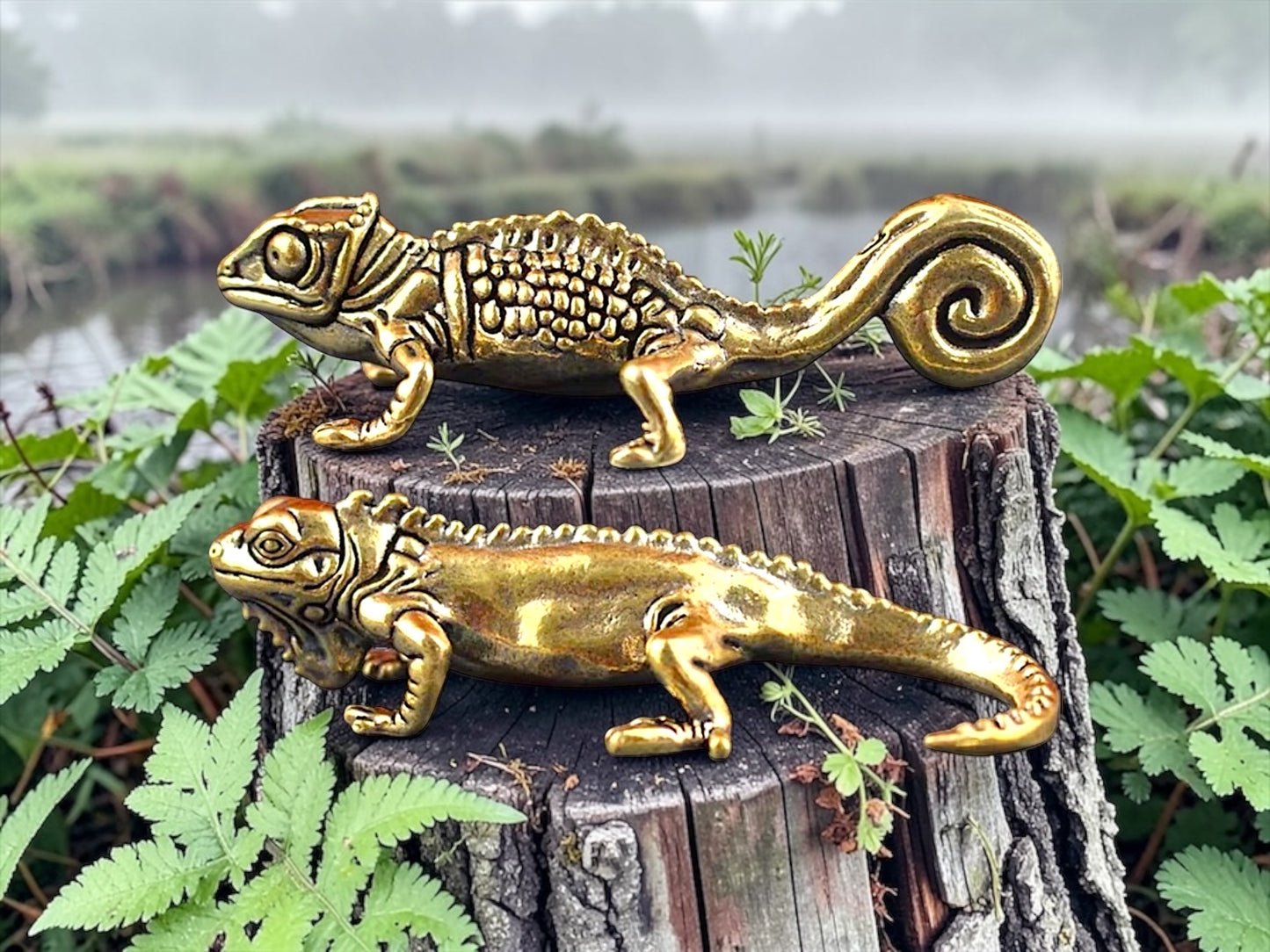 Brass Mini Lizard Buds Collectible Figurine - Set Of 2
