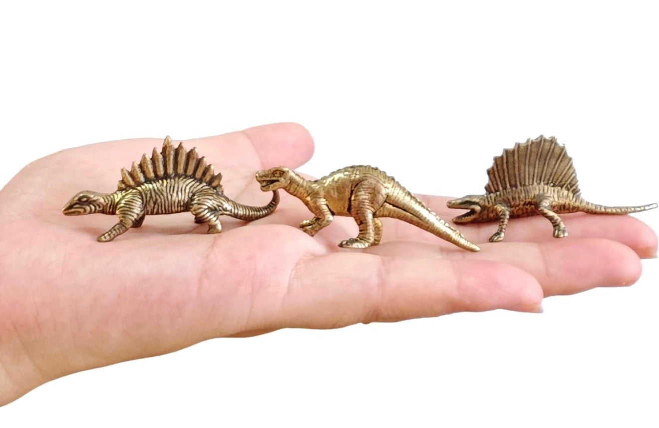 Brass Mini Spiny Dinosaur Collectible Figurines - Set Of 3