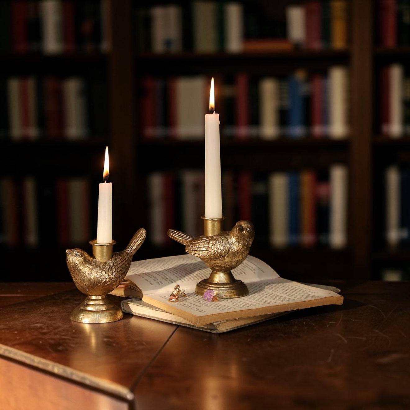 Vintage Gold Taper Bird Candle Holder - Set of 2
