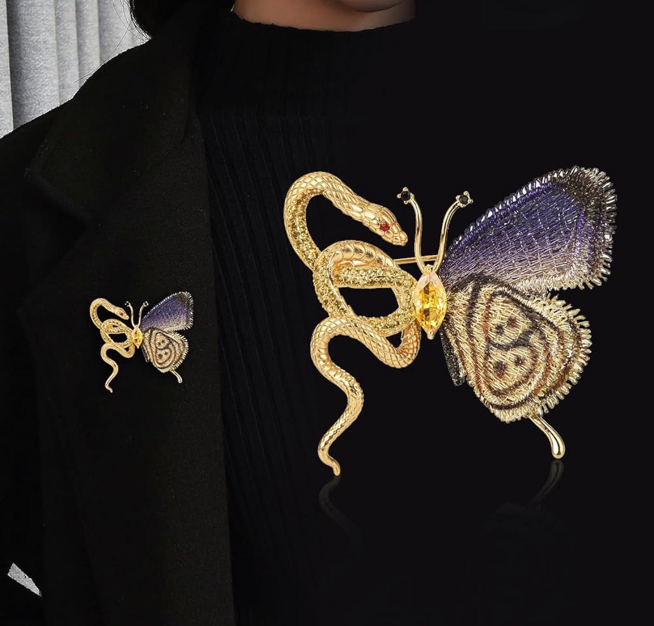 Vintage Rhinestone Butterfly/Snake Brooch