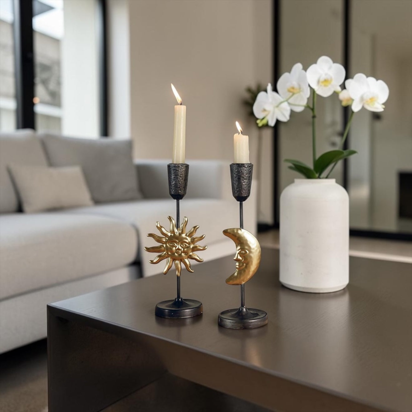 Taper Sun & Moon Vintage Candle Holder - Set of 2