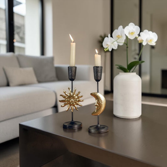 Taper Sun & Moon Vintage Candle Holder - Set of 2