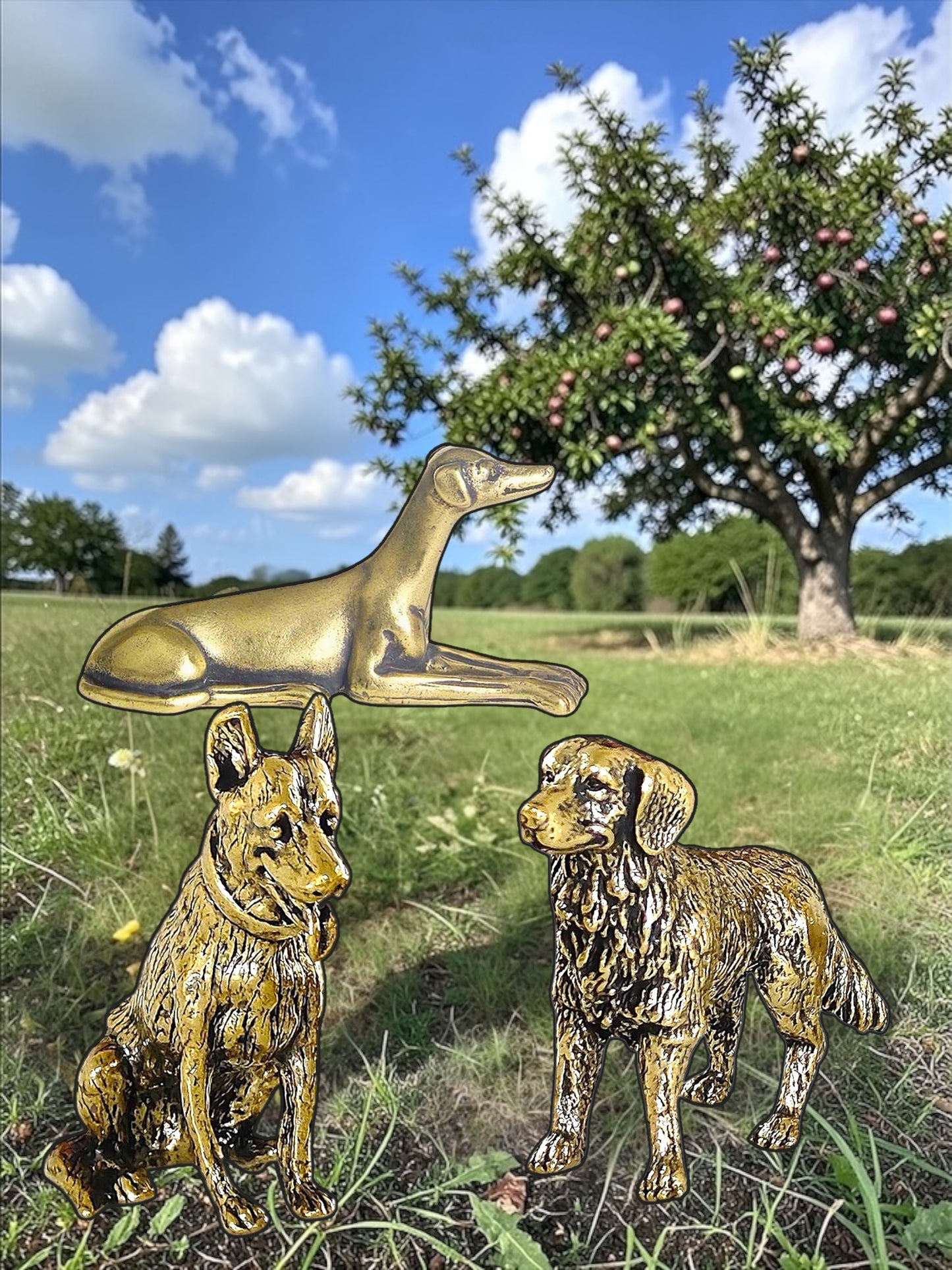 Brass Mini Dog Trio Collectible Figurines - Set Of 3