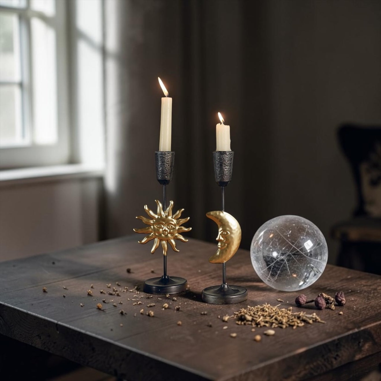 Taper Sun & Moon Vintage Candle Holder - Set of 2