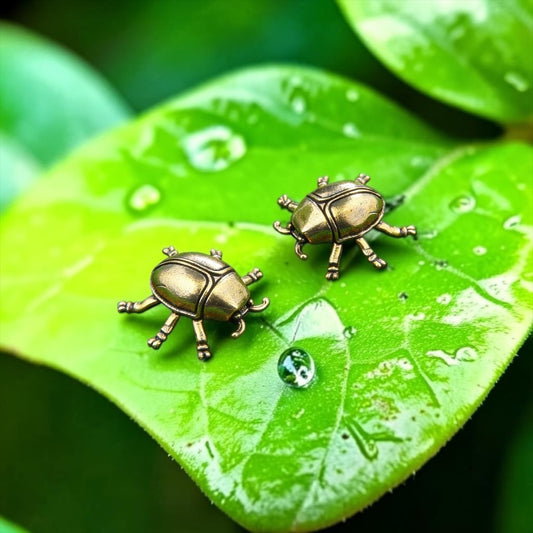 Brass Mini Beetle Bud Figurines - Set Of 2