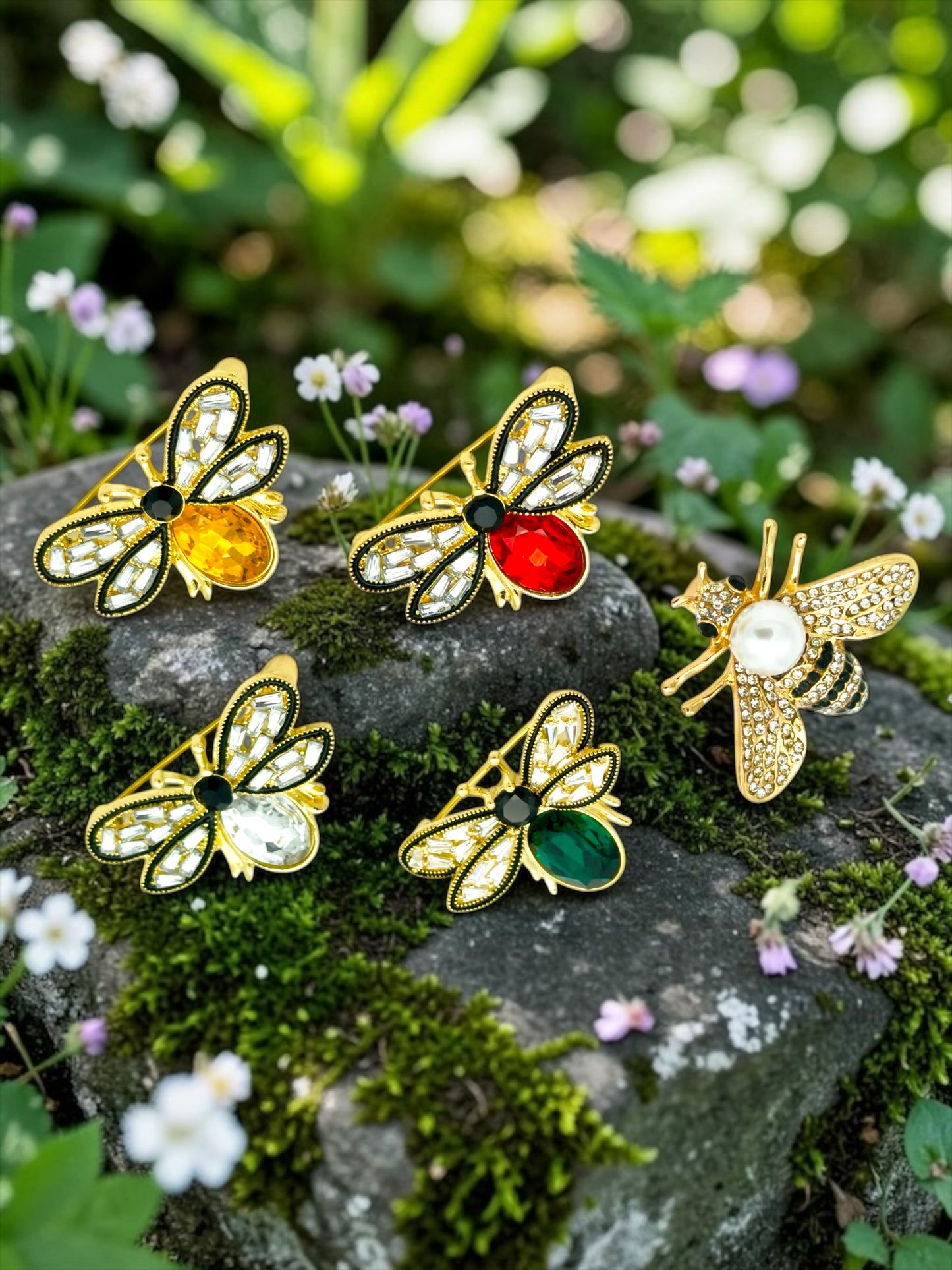 Honey Bee Brooches - Set Of 5