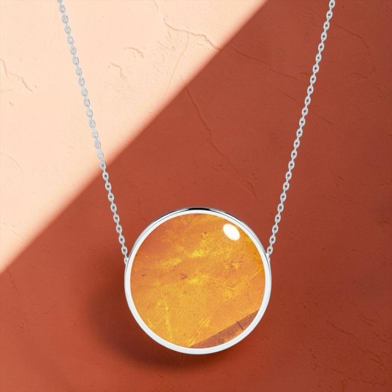 Sterling Silver Amber Crystal Slider Pendant Necklace