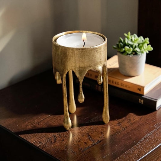 Tealight Gold Dripping Candle Holders - Set of 2