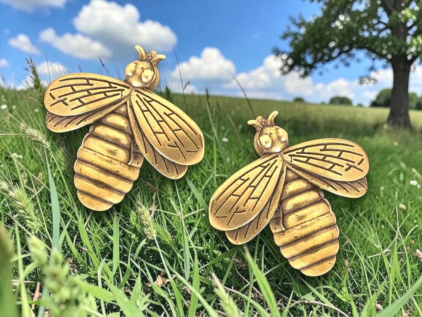 Brass Mini Honey Bee Collectible Figurines - Set Of 2
