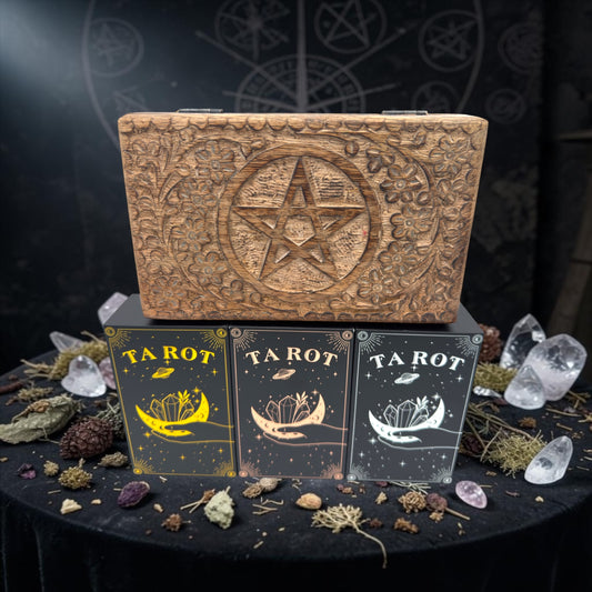 Wooden Star Tarot Card Box Plus 78-Tarot Cards Set