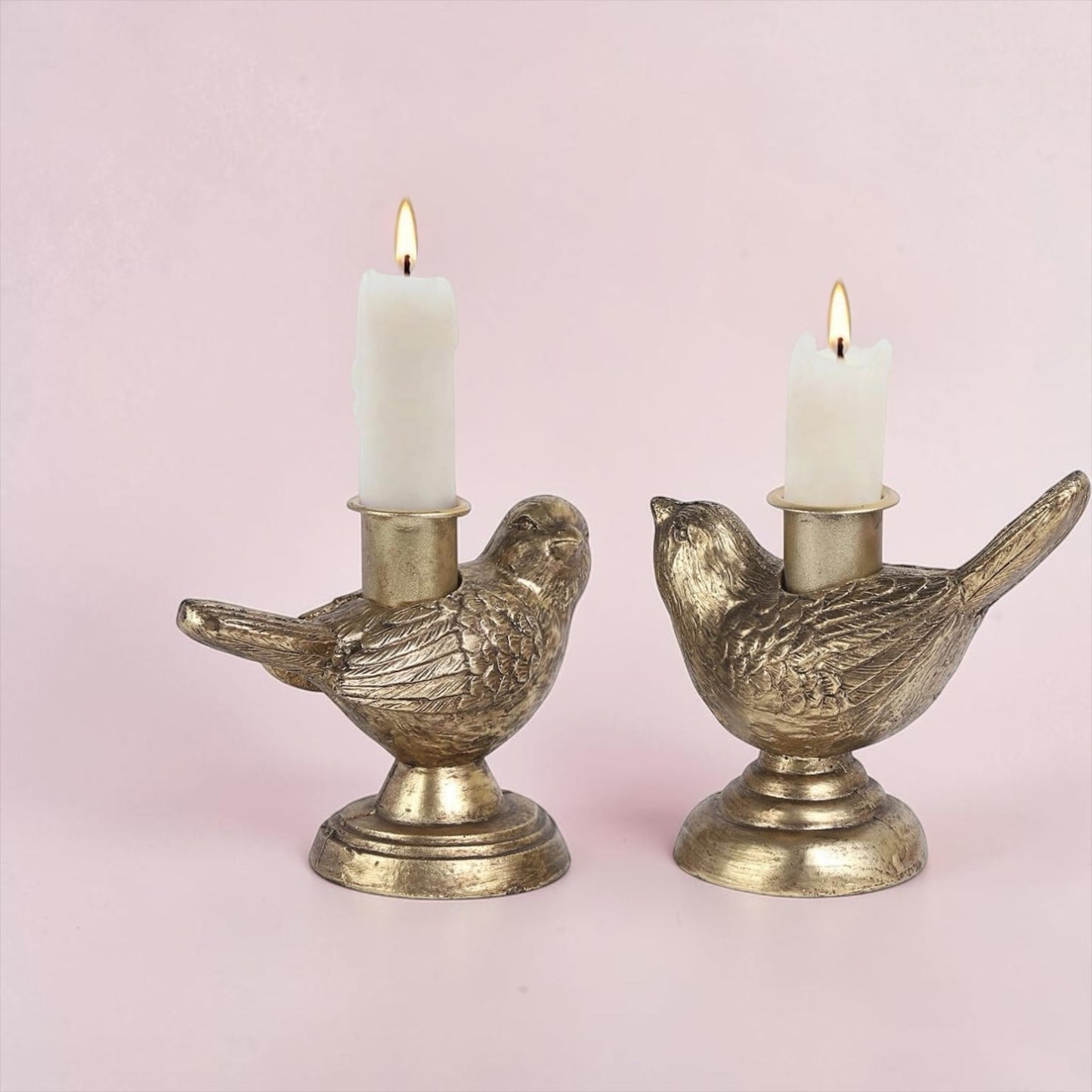 Vintage Gold Taper Bird Candle Holder - Set of 2