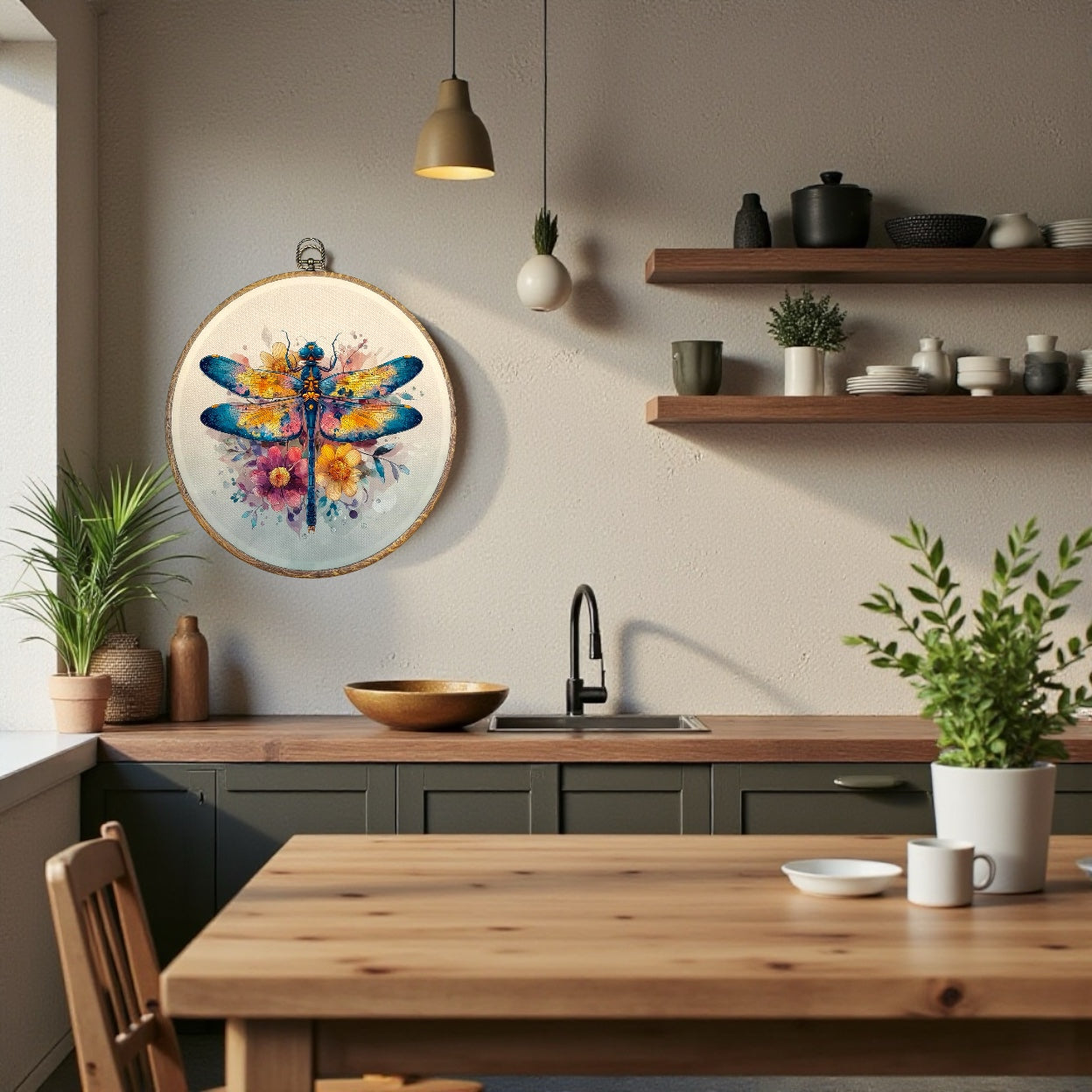 Canvas Animal Artwork: Round Framed