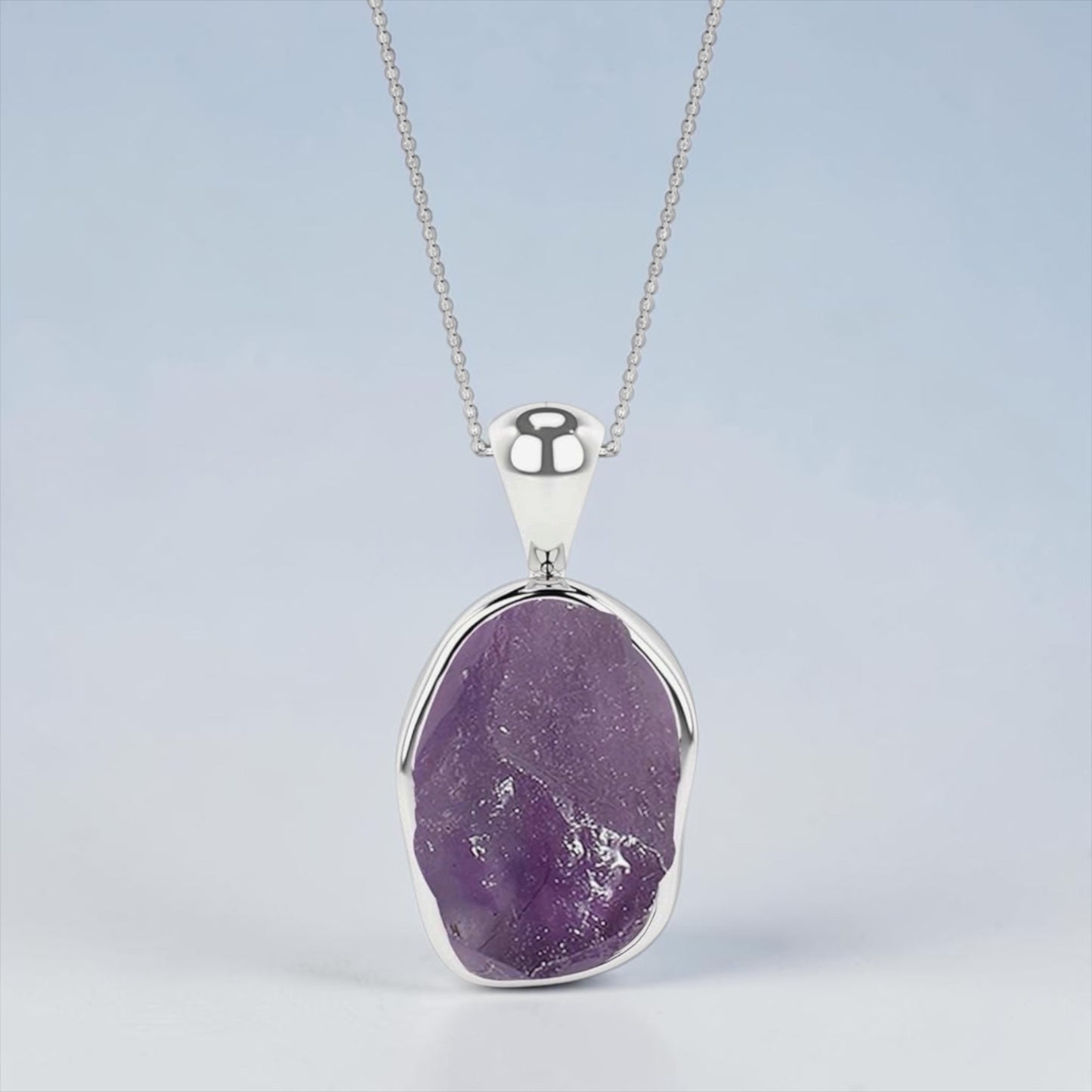 Sterling Silver Natural Amethyst Raw Gemstones Pendant Necklace