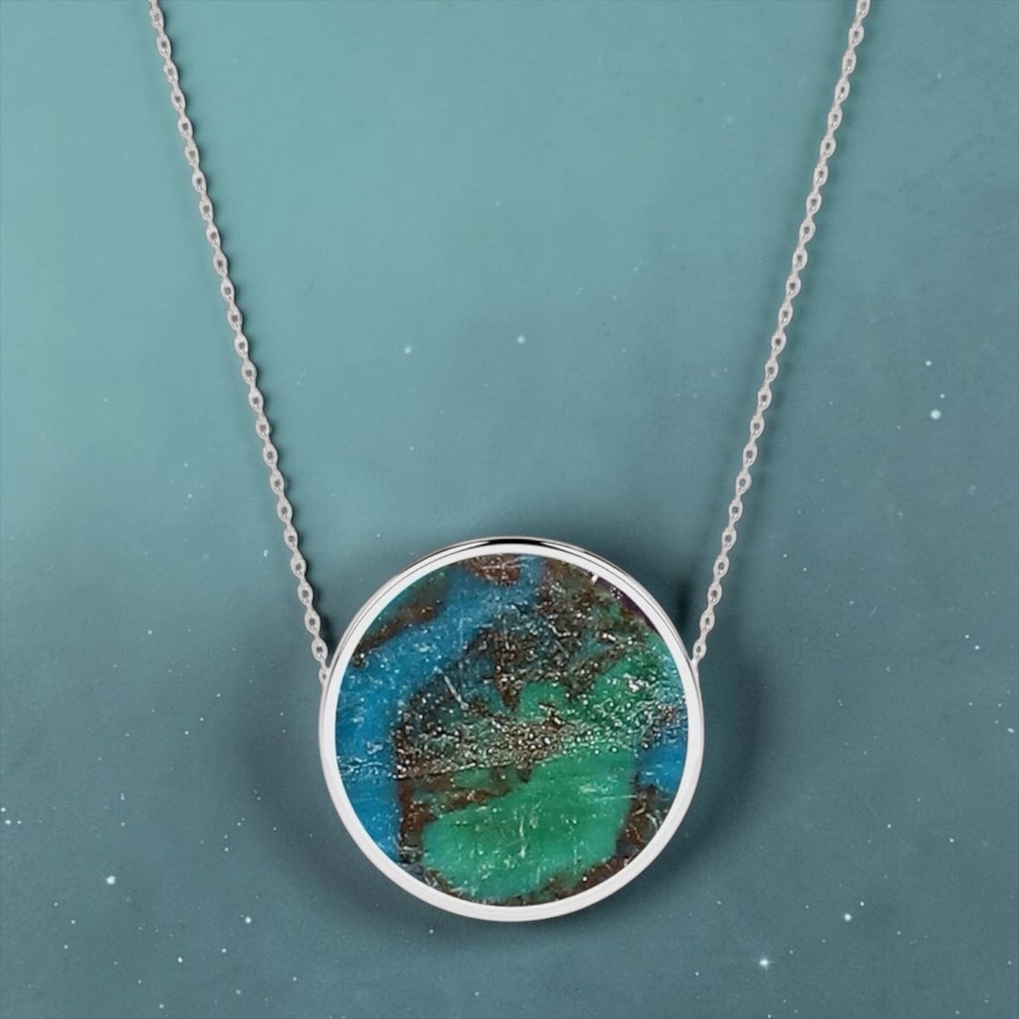 Sterling Silver Chrysocolla Crystal Slider Pendant Necklace