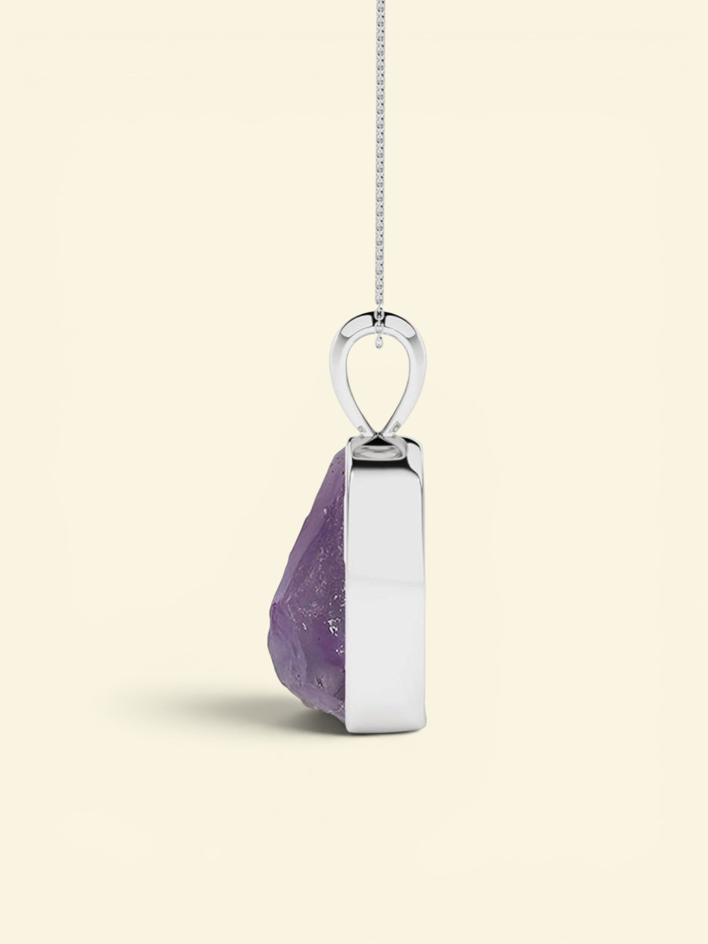 Sterling Silver Natural Amethyst Raw Gemstones Pendant Necklace