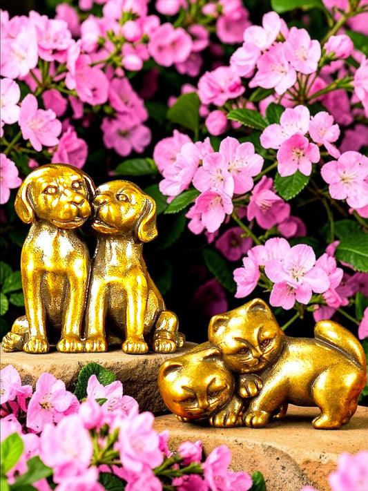 Brass Mini Cat & Dog Pals Collectible Figurines - Set Of 2