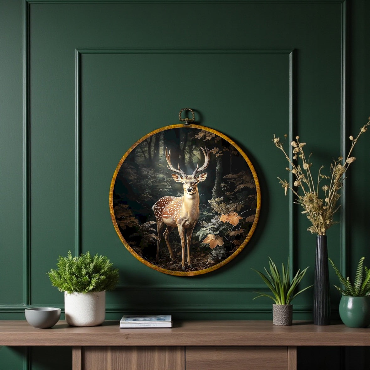 Canvas Animal Artwork: Round Framed