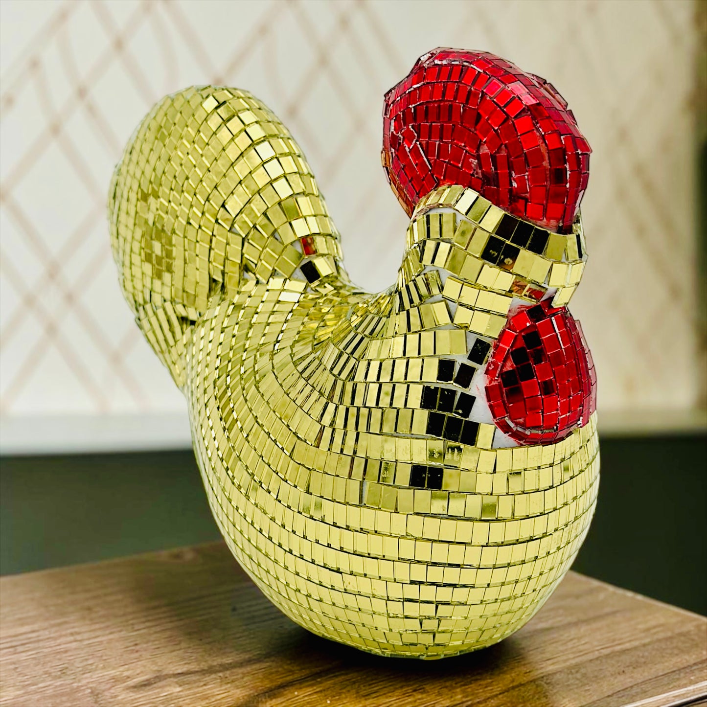 Retro Gold Mosaic Rooster Figurine