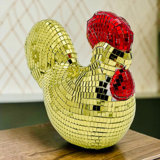 Retro Gold Mosaic Rooster Figurine