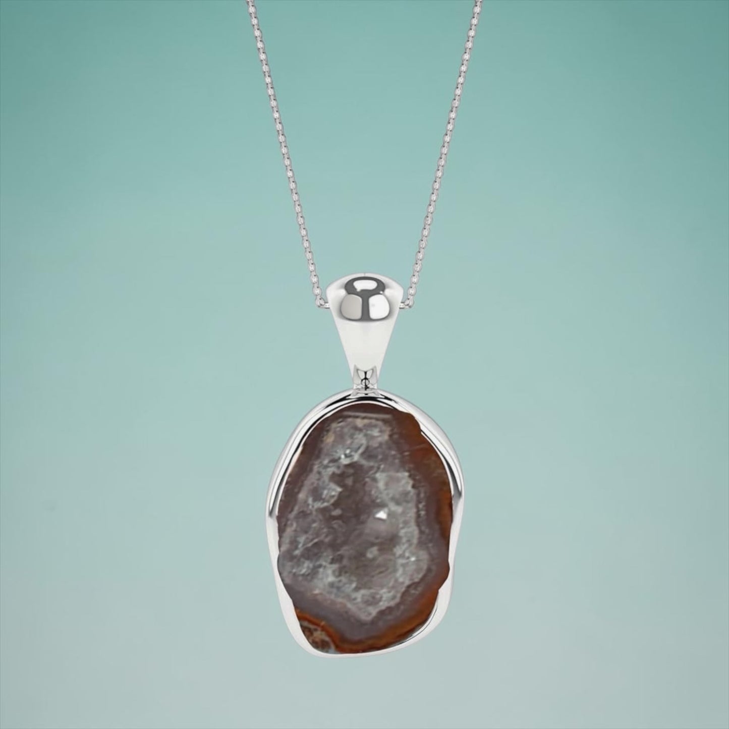 Sterling Silver Natural Geode Raw Gemstones Pendant Necklace