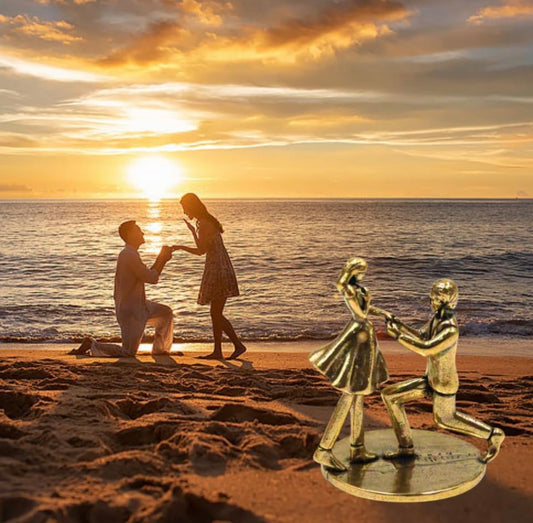 Brass Mini Proposing Couple Collectible Figurine