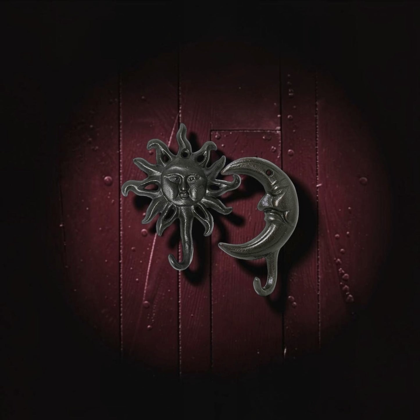 Vintage Cast Iron Sun & Moon Coat Hooks