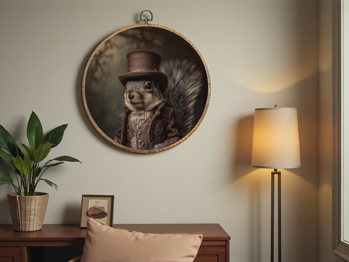 Canvas Animal Artwork: Round Framed