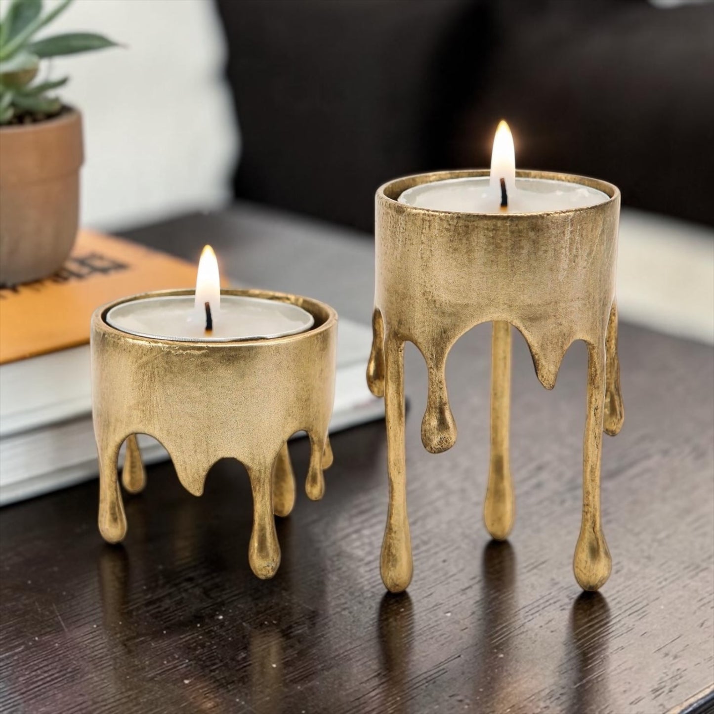 Tealight Gold Dripping Candle Holders - Set of 2