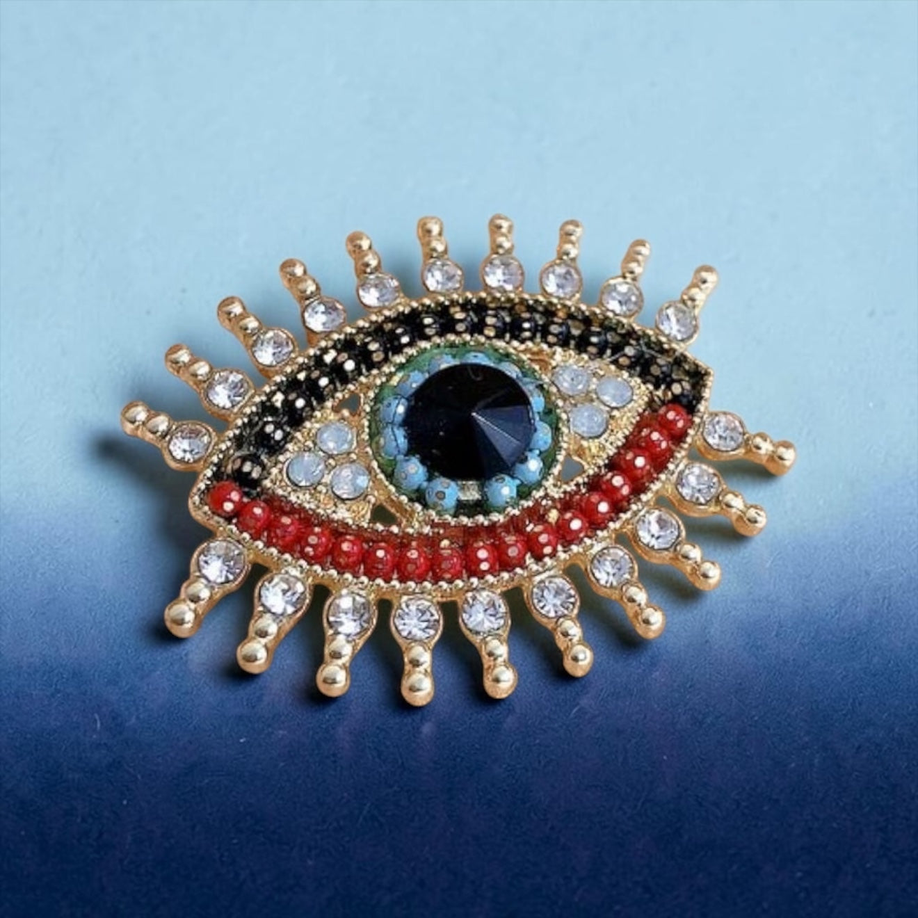 Evil Eye Rhinestone Brooch