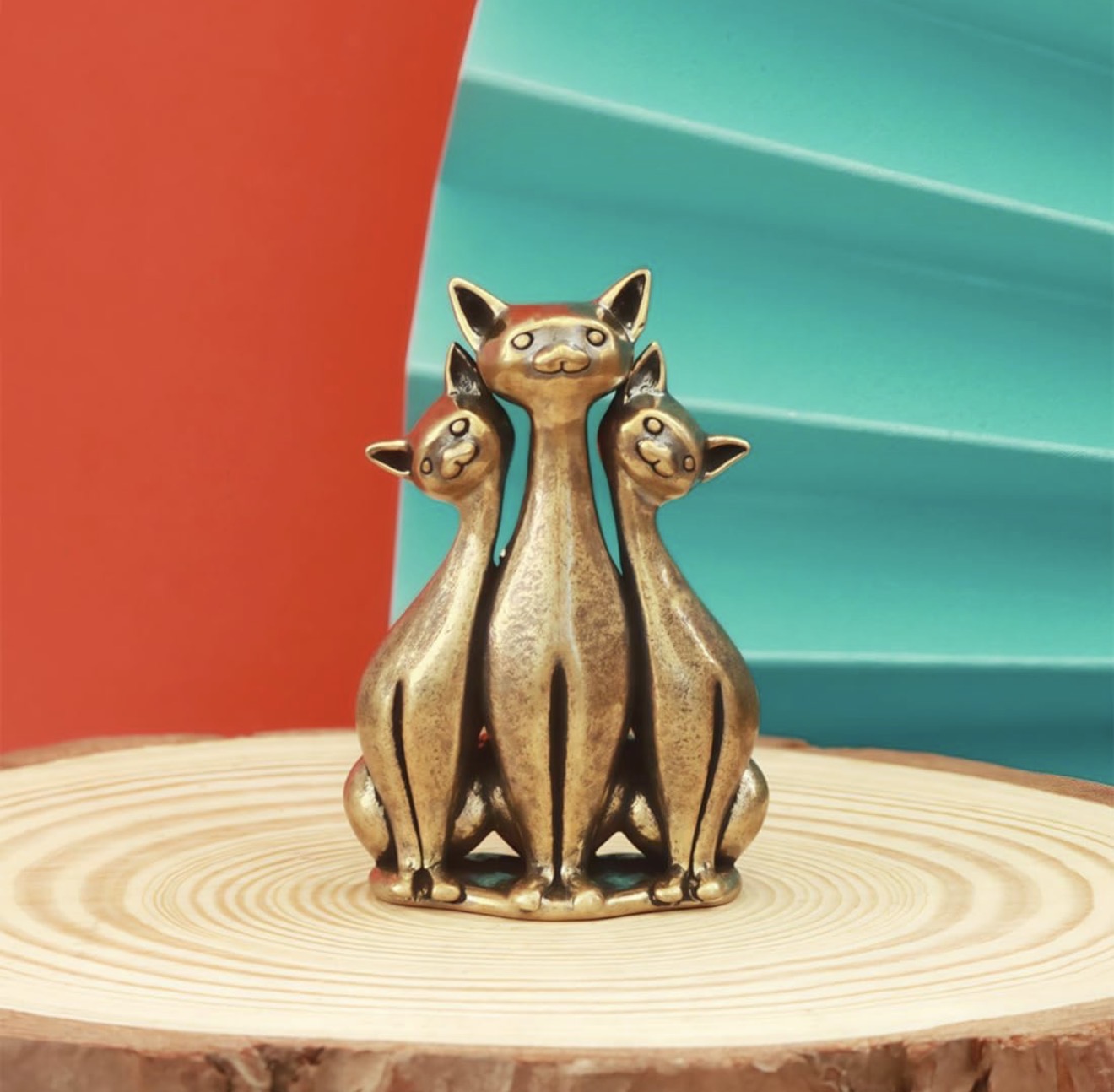Brass Mini Cat Trio Collectible Figurine