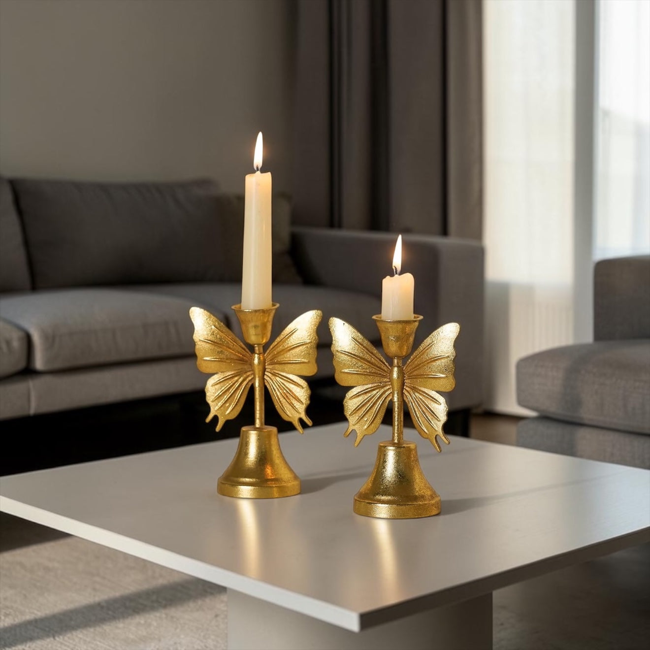 Taper Gold Butterfly Shaped Candle Holders - Set of 2