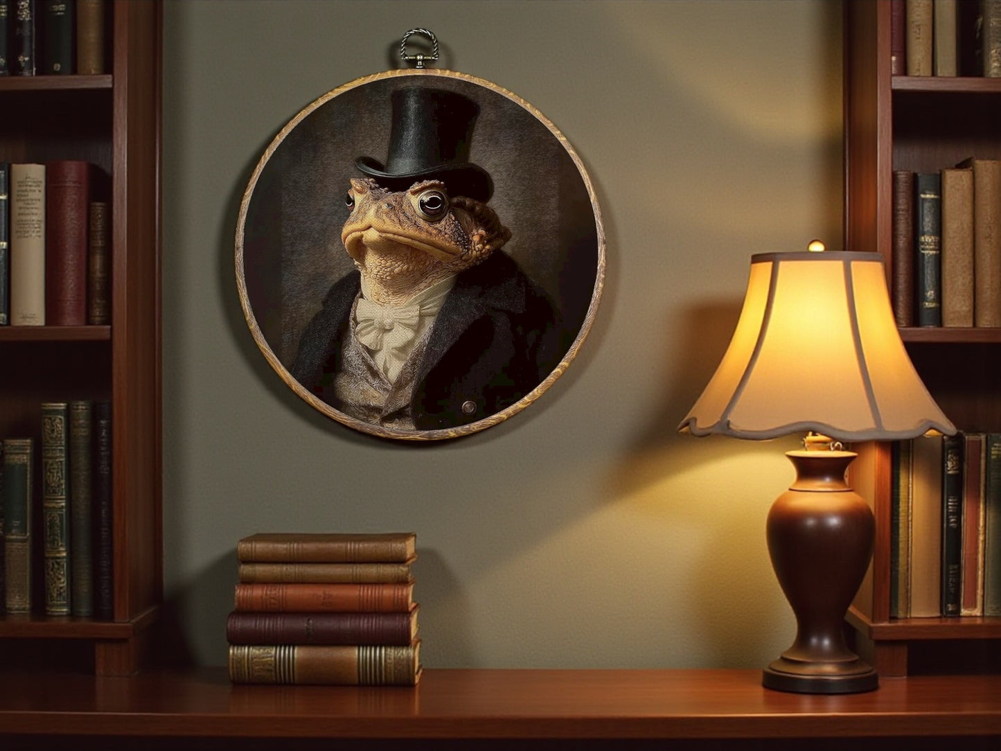 Canvas Animal Artwork: Round Framed