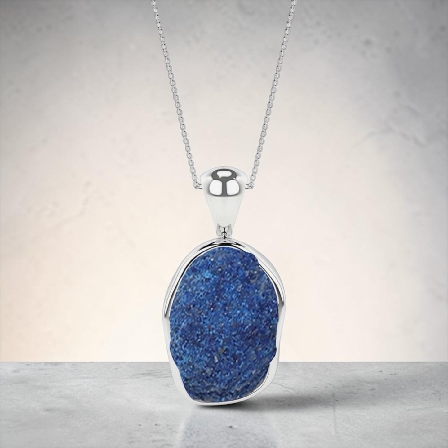 Sterling Silver Natural Azurite Raw Gemstones Pendant Necklace