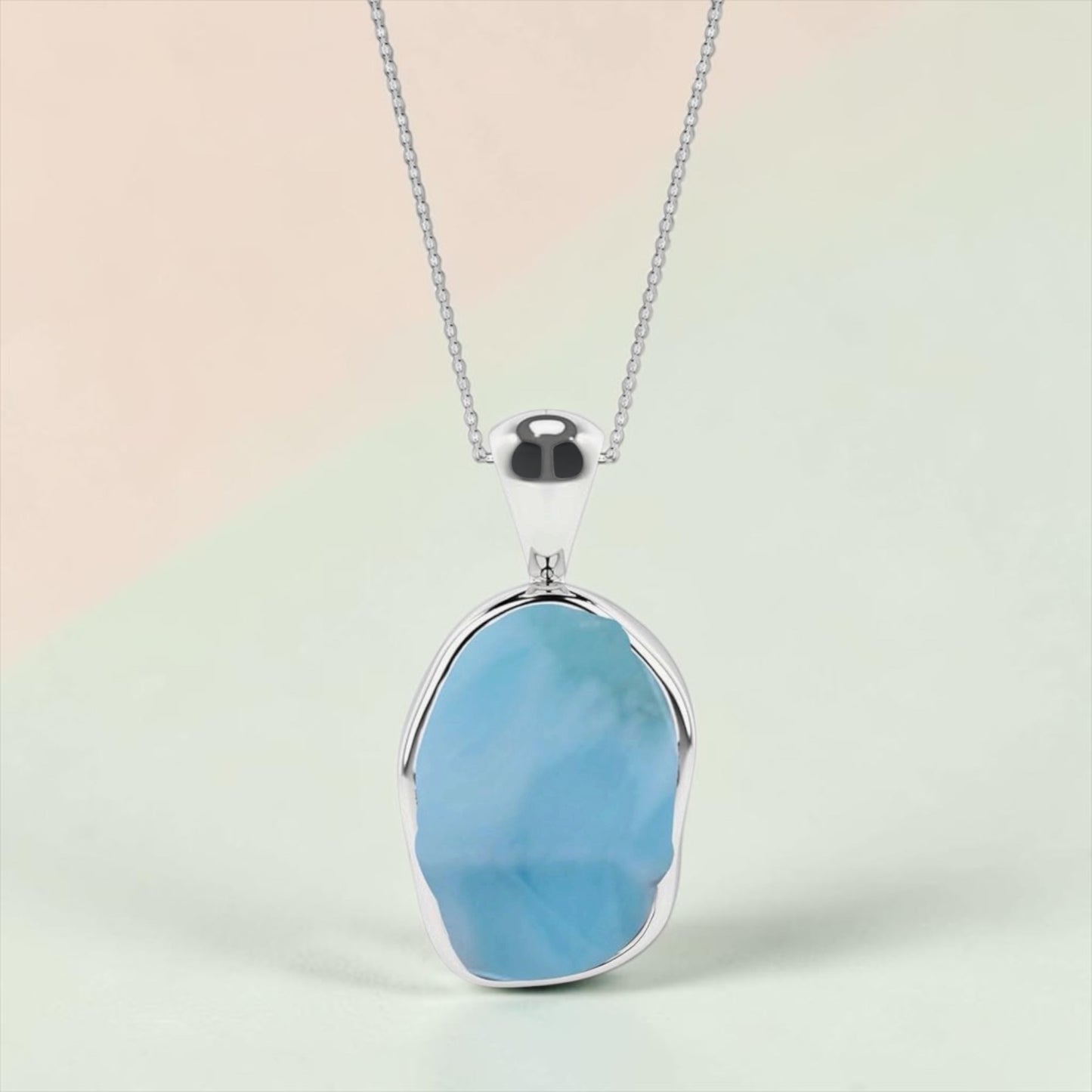 Sterling Silver Natural Larimar Raw Gemstones Pendant Necklace
