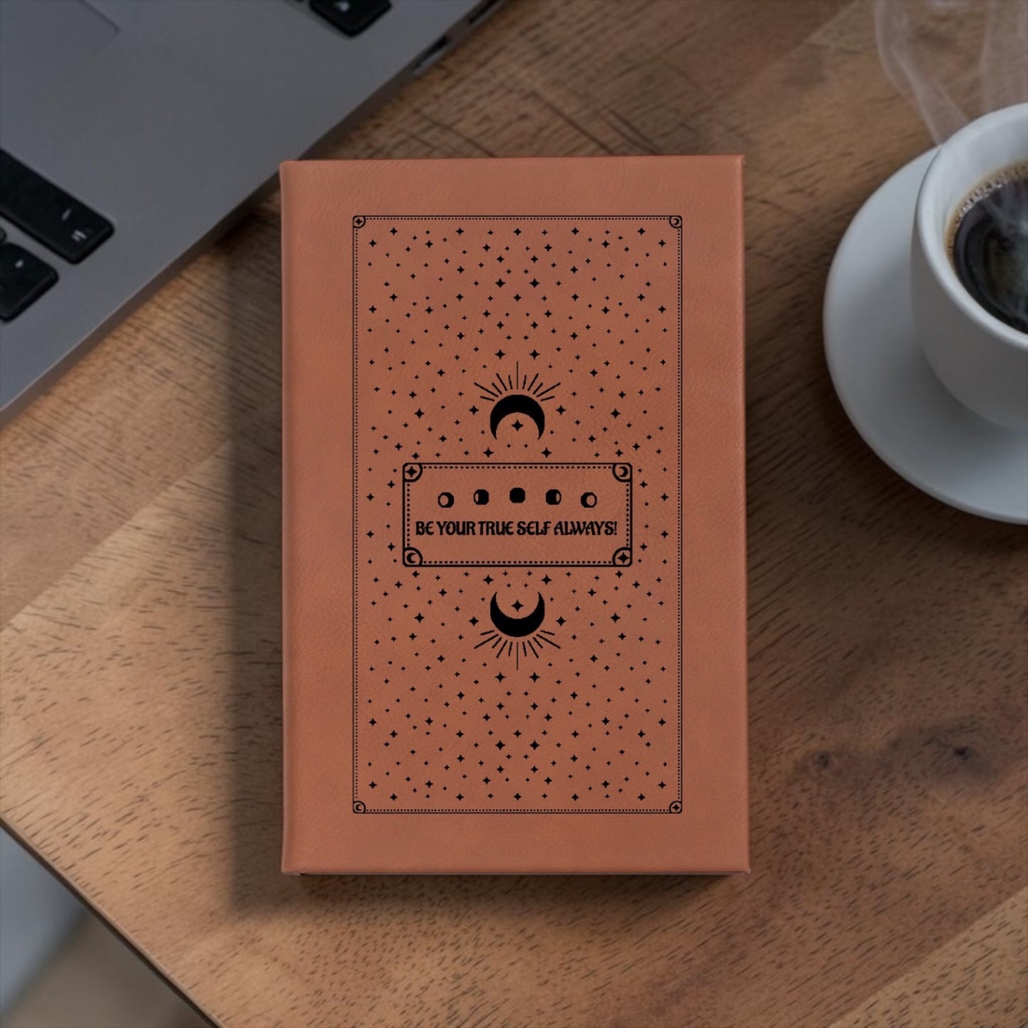 Faux Leather Lined Journal: Be Your True Self Sun Moon