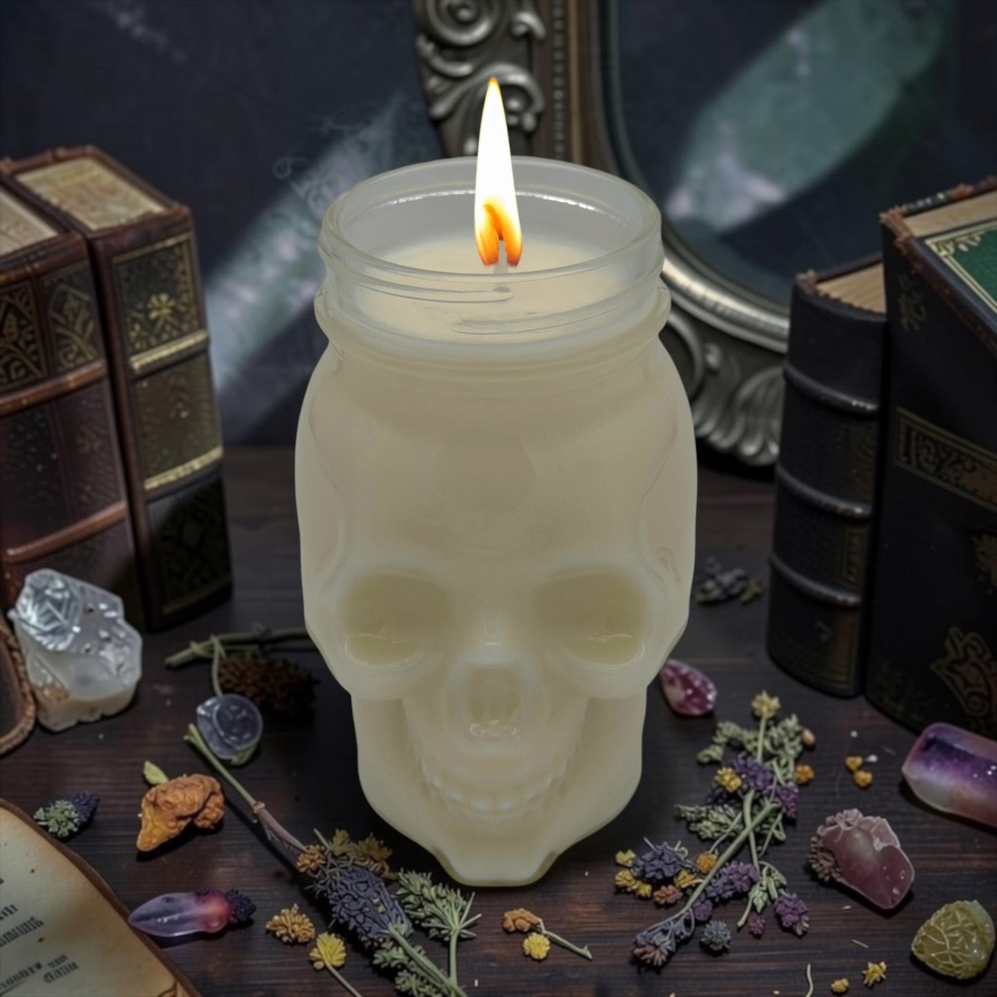 Pumpkin Spice Mason Skull Candle Jar