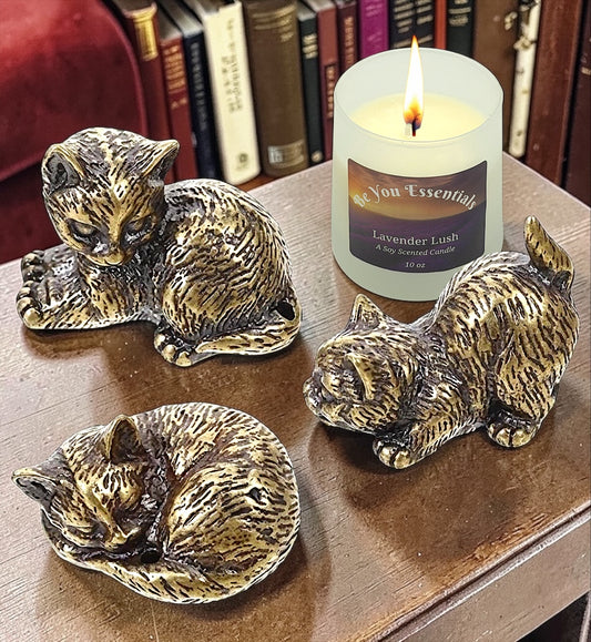 Brass Mini Cat Trio Collectible Figurines - Set Of 3
