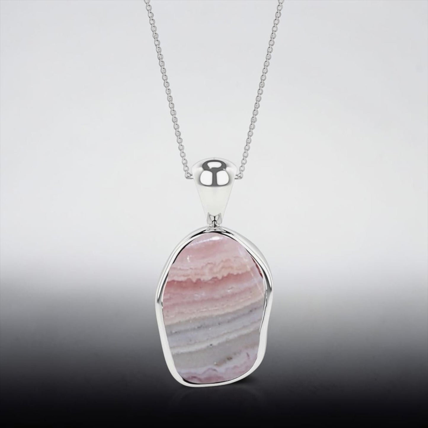 Sterling Silver Natural Rhodochrosite Raw Gemstones Pendant Necklace