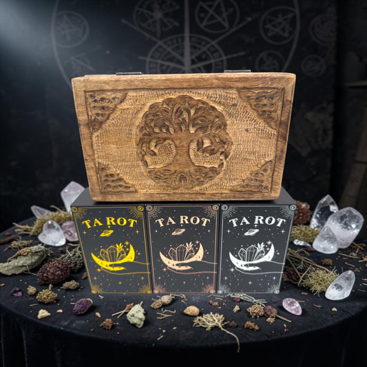 Wooden Tree Of Life Tarot Card Box Plus 78-Tarot Cards Set