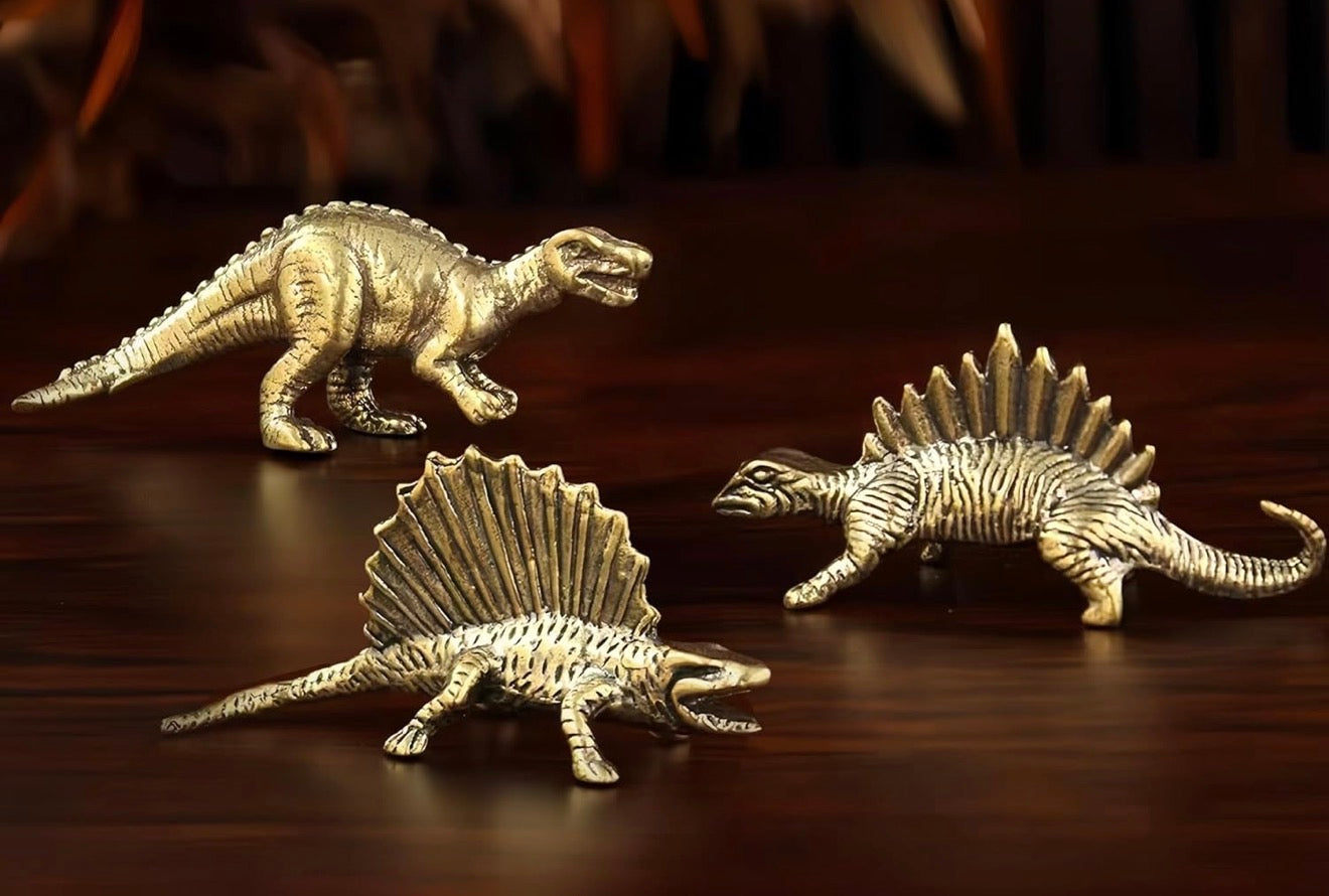 Brass Mini Spiny Dinosaur Collectible Figurines - Set Of 3