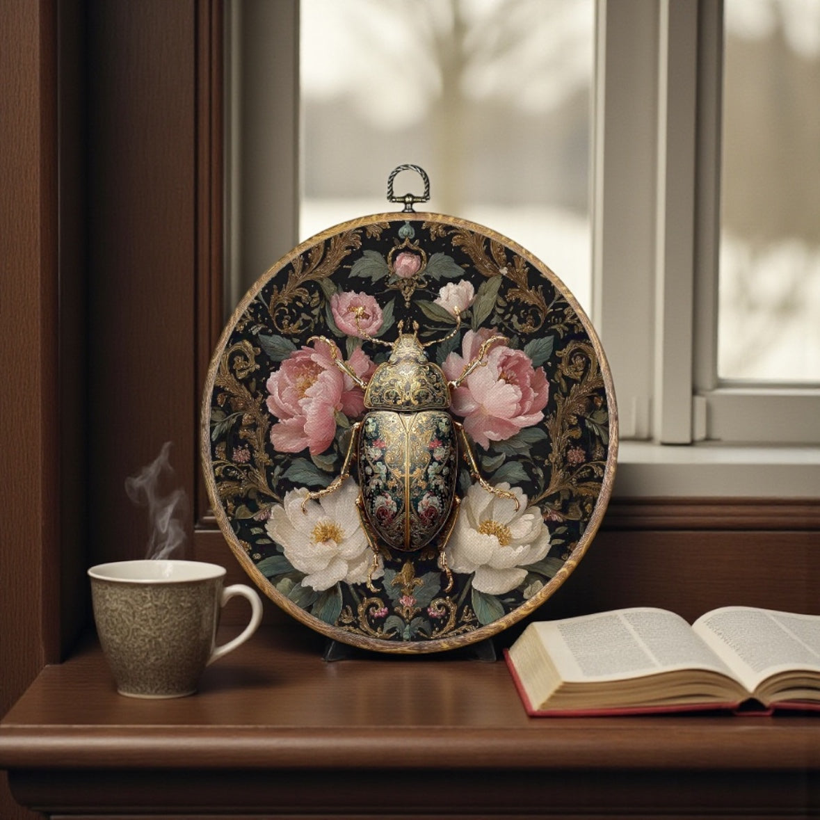 Canvas Animal Artwork: Round Framed