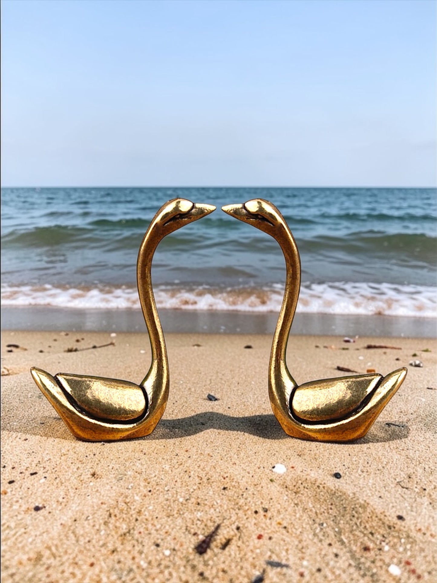 Brass Mini Swan Lovers Collectible Figurines - Set Of 2