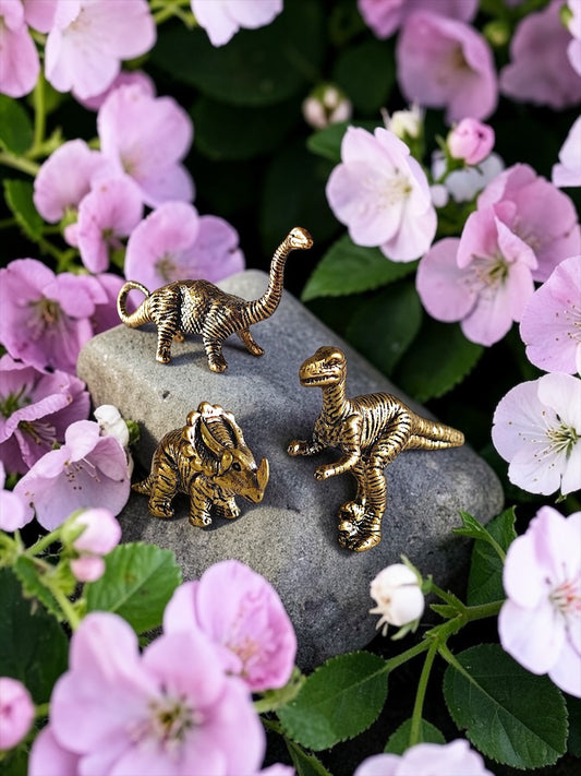 Brass Mini Dinosaur Collectible Figurines - Set Of 3
