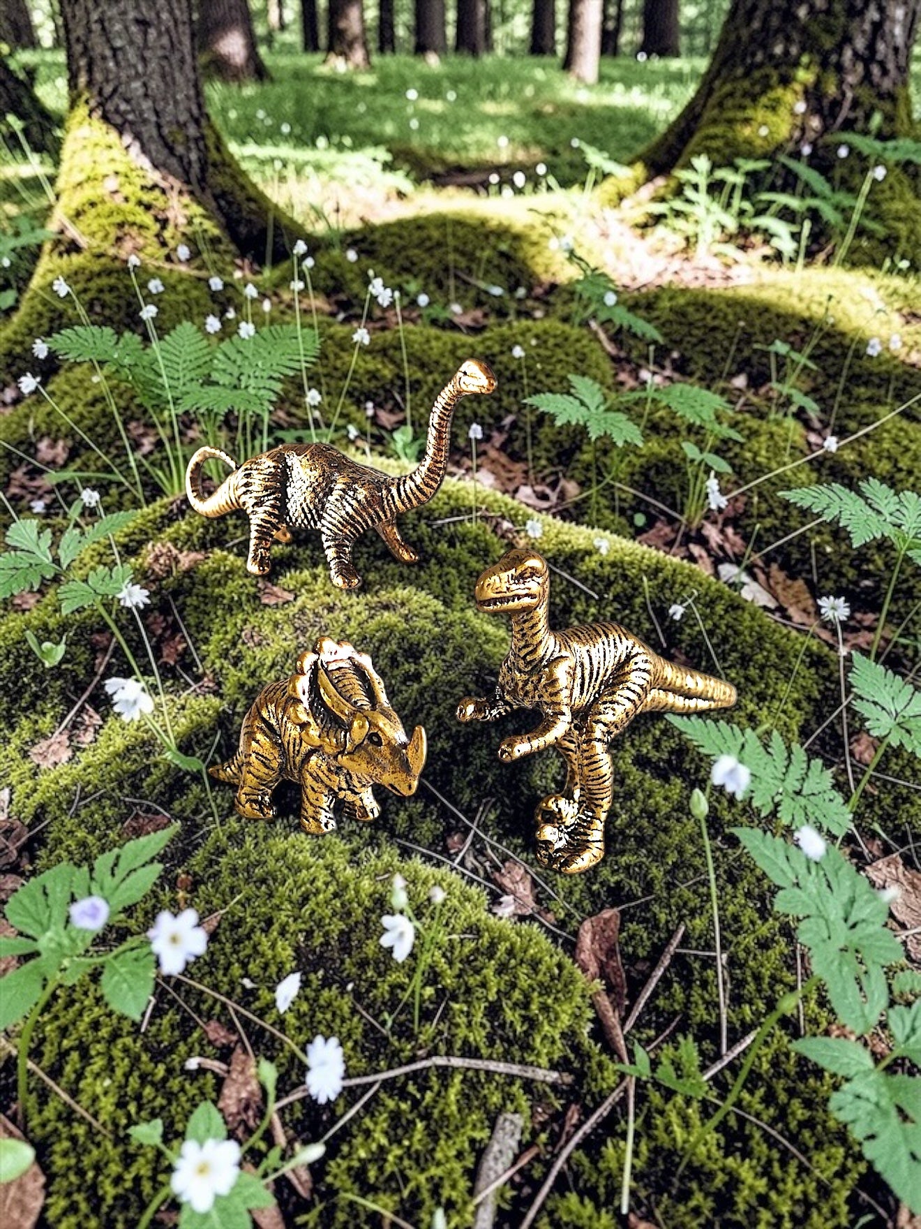 Brass Mini Dinosaur Collectible Figurines - Set Of 3