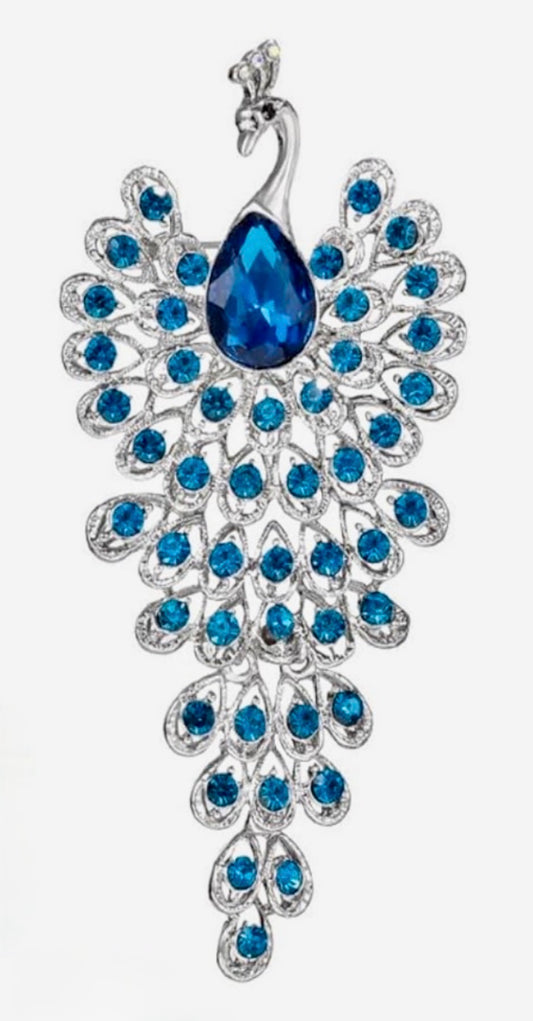 Vintage Rhinestone Peacock Brooch ￼
