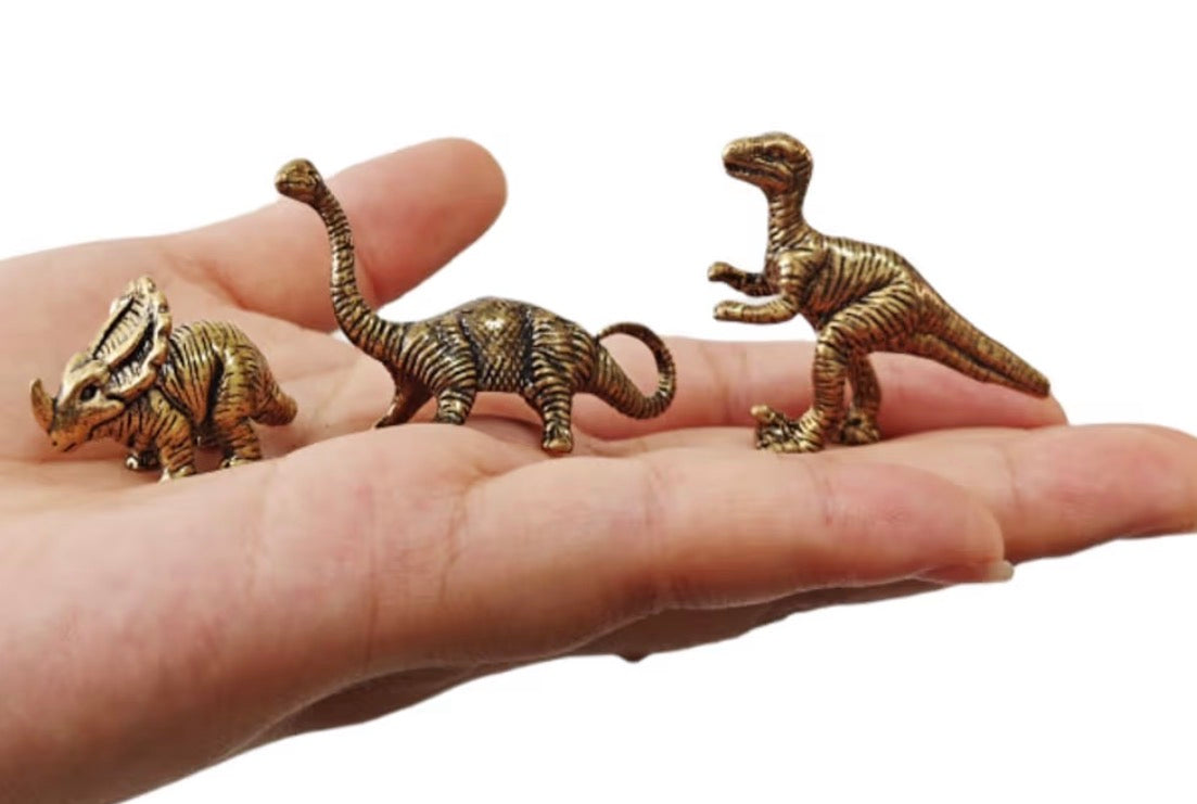 Brass Mini Dinosaur Collectible Figurines - Set Of 3