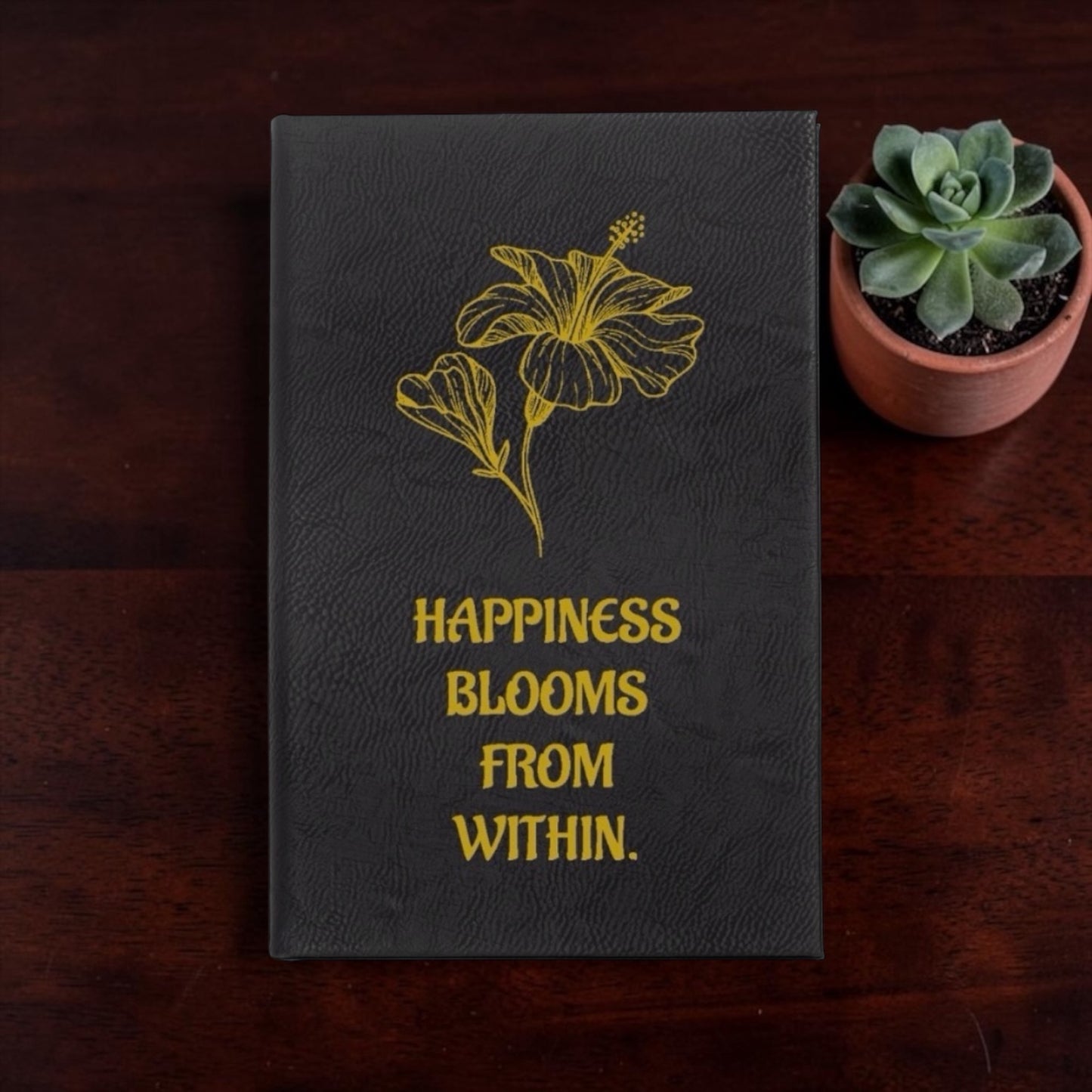 Faux Leather Lined Journal: Happiness Blooms Flower