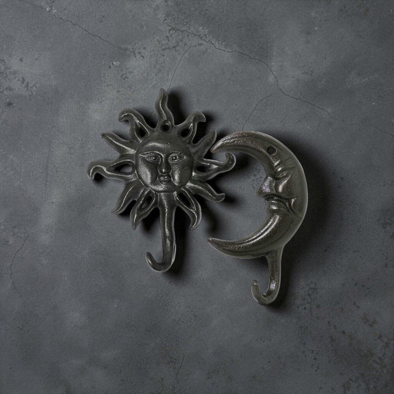 Vintage Cast Iron Sun & Moon Coat Hooks